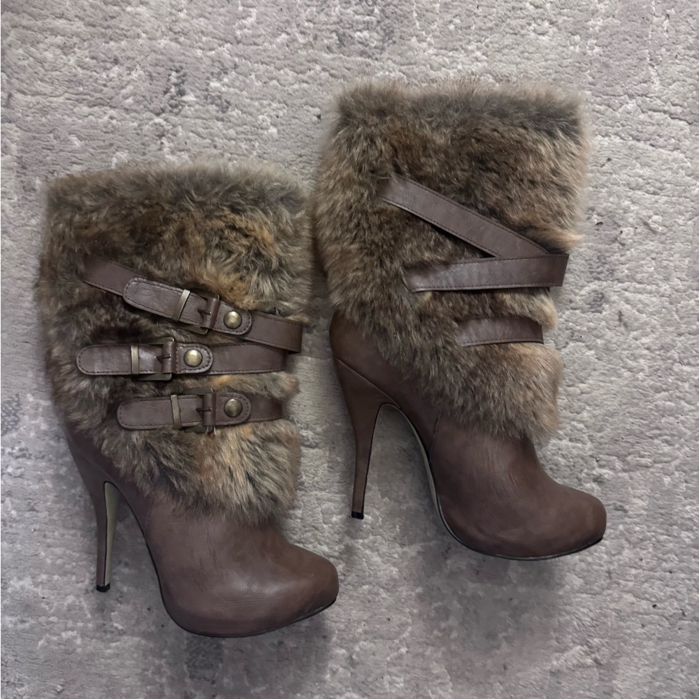 Aldo Brown Fur-Accented Heeled Boots